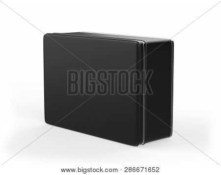 Black Stainless Steel Tin Box, Shiny Metal Box Container On Isolated White Background, 3d Illustrati