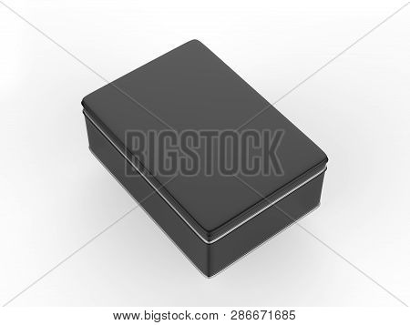 Black Stainless Steel Tin Box, Shiny Metal Box Container On Isolated White Background, 3d Illustrati