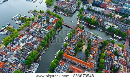 Aerial View Of The Montelbaanstoren Tower In Amsterdam City Center, Netherlands