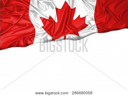 National Flag Of Canada Hoisted Outdoors With White Background. Canada Day Celebration. 3d Rendering