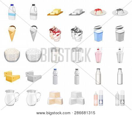 Milk Product Cartoon, Monochrom Icons In Set Collection For Design.milk And Food Vector Symbol Stock