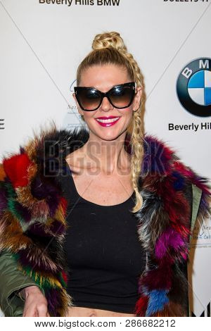 Tara Reid arrives at The Rafi 2019 Pre-Oscars Gifting Lounge at the Waldorf Astoria Hotel, Beverly Hills, CA on Feb. 22, 2019.
