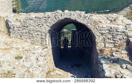Ruins Of An Ancient Fortress In The Mountains Near Borsh, Albania