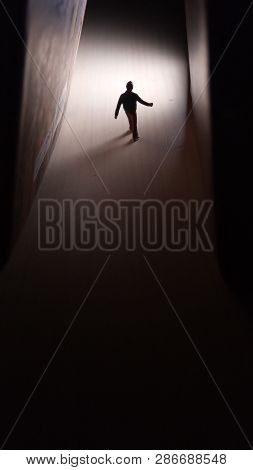 Walking Mini Figure To At Tunnel Through Bright Future