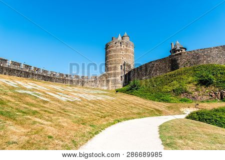 Fougeres, France - July 25, 2018: The Medieval Castle In The Town Of Fougeres A Sunny Day Of Summer.