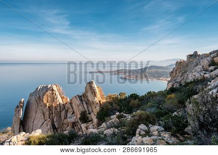 Coast Of Corsica Viewed From Rocky Outcrop