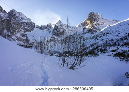 Winter Landscape Of Dolina Zeleneho Plesa. Tatra Mountains. Slovakia.