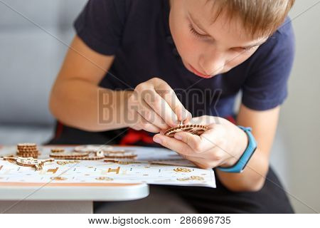 Young Boy Playing With Eco Wooden Constructor