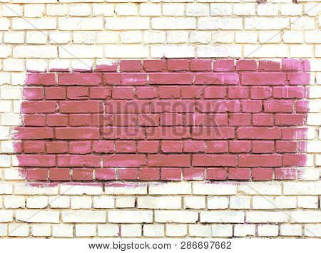 On The White Old Brick Wall The Selected Fragment Is Painted With Broun Paint.