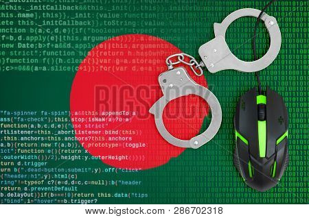 Bangladesh Flag  And Handcuffed Computer Mouse. Combating Computer Crime, Hackers And Piracy