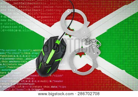 Burundi Flag  And Handcuffed Computer Mouse. Combating Computer Crime, Hackers And Piracy