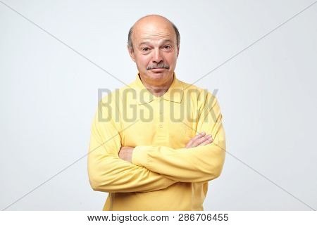 Miserable Sad Mature European Man Being Offended And Upset
