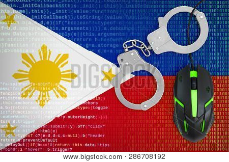 Philippines Flag  And Handcuffed Computer Mouse. Combating Computer Crime, Hackers And Piracy