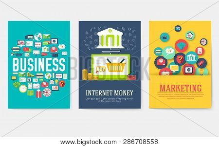 Business Elements Cards Set. Marketing Template Of Flyear, Magazines, Book Cover, Banners, Booklet. 