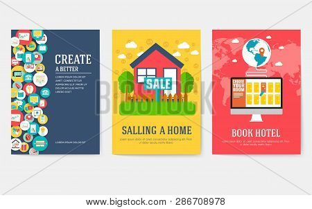 Business Elements Cards Set. Marketing Template Of Flyear, Magazines, Book Cover, Banners, Booklet. 