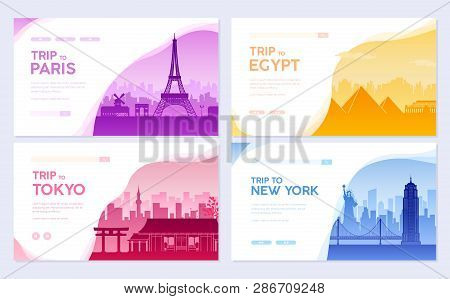 Travel Information Cards. Landscape Template Of Flyear, Magazines, Posters, Book Cover, Banners. Cou