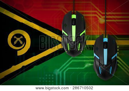 Vanuatu Flag  And Two Mice With Backlight. Online Cooperative Games. Cyber Sport Team