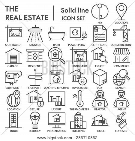 Realestate Line Signed Icon Set, House Symbols Collection, Vector Sketches, Logo Illustrations, Rent