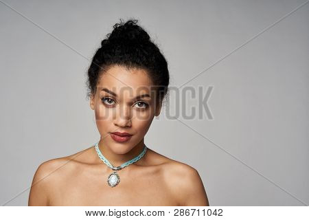 Beauty Portrait Of Beautiful Mixed Race Woman Wearing Chocker