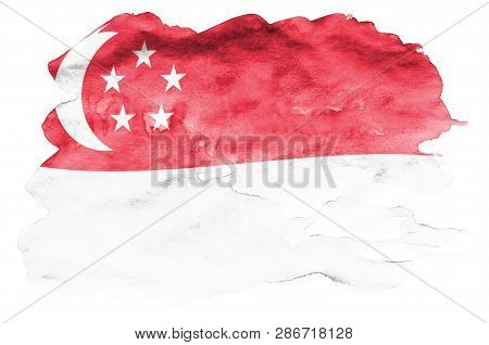Singapore Flag  Is Depicted In Liquid Watercolor Style Isolated On White Background