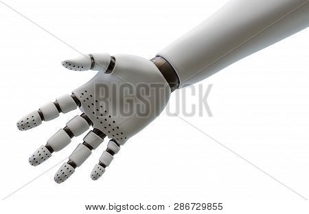 White Robot Hand, Isolated On White Background. 3d Rendering