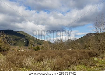 Landscape. Huge Scenic Mountains In Winter, Overcast Day From A Height (taygetos Mountain Range, Gre