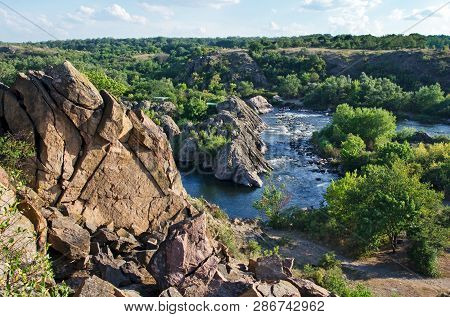 View Of  Cliffs And  River Bank On Sunny Day In  Reserve Buzsky Gard, Migeya, Nikolaev Region, Ukrai