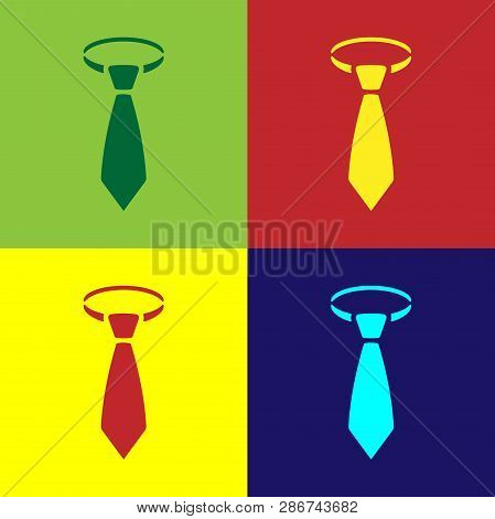 Color Tie Icon Isolated On Color Backgrounds. Necktie And Neckcloth Symbol. Flat Design. Vector Illu