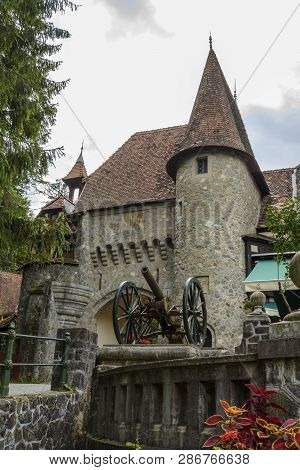 Anciens Piece Of Atillery, On A Wall In The Peles Castle.