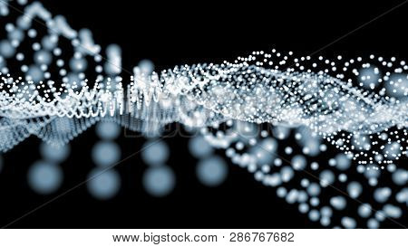 Energy particles flow background. Big data visualization. 3d render