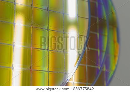 Silicon Wafers And Microcircuits - A Wafer Is A Thin Slice Of Semiconductor Material, Such As A Crys