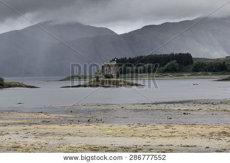 Iconic Castle Stalker, Near Oban, Watches Loch Linnhe And Shows Its Unique 14th Century Tower Under 