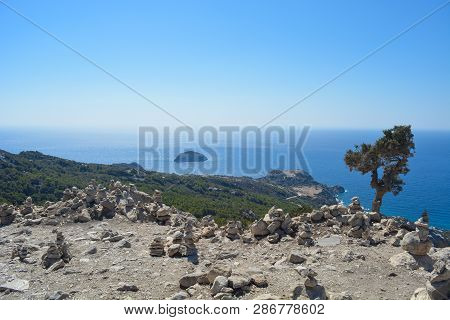 Amazing Landscape From Ruins Of Monolithos Castle On The Rhodes Island In Summer, Greece.
