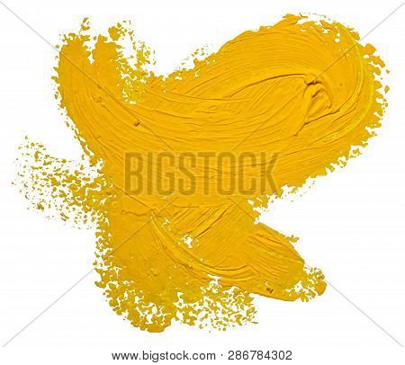 Template For Your Banner Text - Textured Yellow Oil Paint Curve Brush Stroke, Isolated On White Back