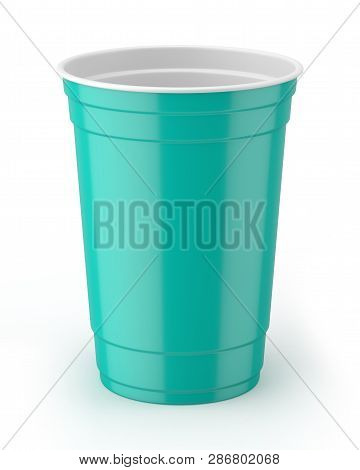 3d Rendered Aqua And White 16oz 455ml American Plastic Party Cup.