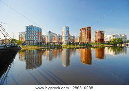 View Of The New Building With Lazarevsky Bridge In Saint-petersburg, Russia