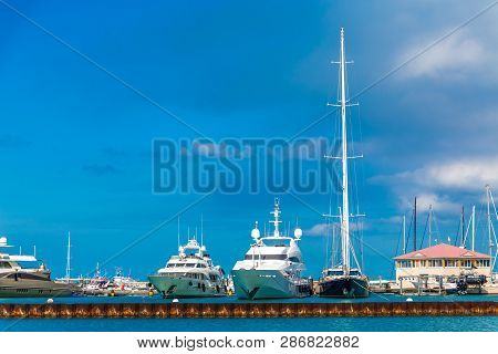 Yachts And Sailboats In Marina In Marigot, The French Side Of Saint Marting