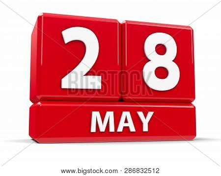 Red Cubes - The Twenty Eighth Of May - On A White Table, Three-dimensional Rendering, 3d Illustratio
