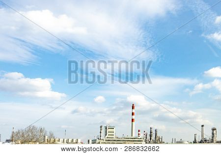 Industry Under Blue Sky In Austria Near Vienna In Schwechat