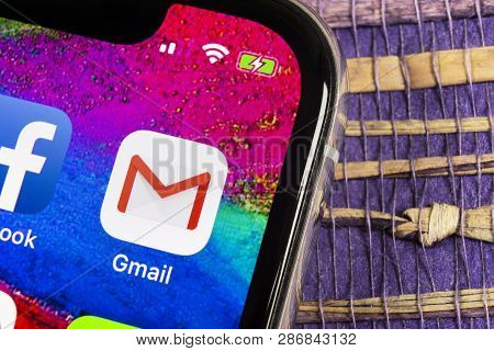 Helsinki, Finland, February 17, 2019: Google Gmail Application Icon On Apple Iphone X Smartphone Scr