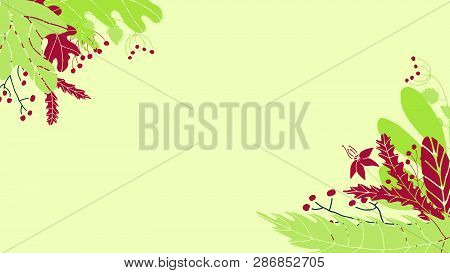 Cute Vector Colorful Frame In Hand Drawn Style. Floral And Leaves Frame For Design.