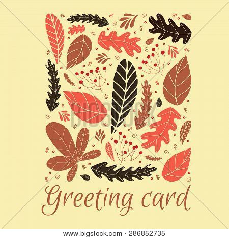 Cute Floral Gteeting Card In Hand Drawn Style In Pink Colors. Template For Design.