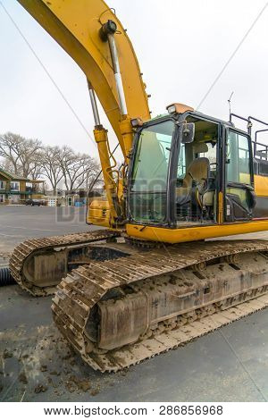 Heavy Duty Construction Vehicle Parked On The Road