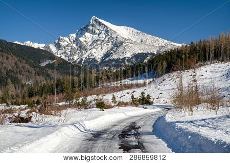 Peak Krivan In High Tatras Mountains, Slovakia. Snowy Landscape