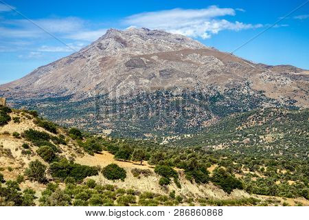 Beautiful Mediterranean Landscape At Crete Island, Greece. Mount Kedros