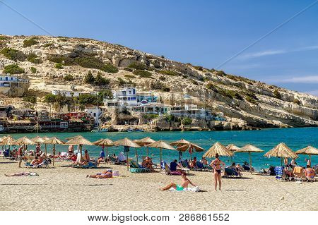 Matala, Crete - September 24: Matala Beach And Roman Caves On September 24, 2017 In Matala
