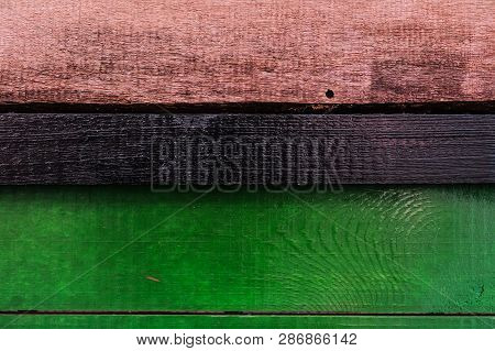 Derevyanny Old Textural Painted Colorful Background. Green And Natural Woody Colors, Separated By A 