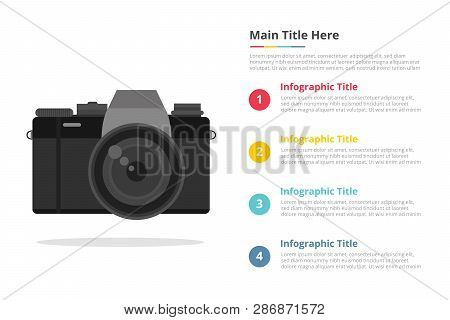 Mirrorless Camera Infographic Template With 4 Points Of Free Space Text Description - Vector