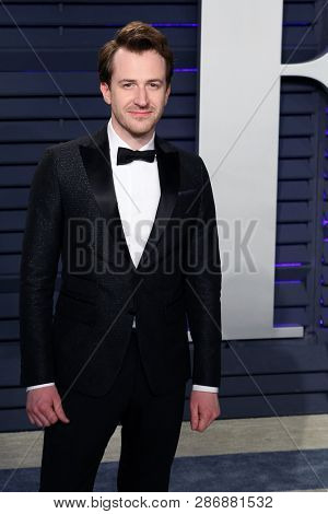 BEVERLY HILLS - FEB 24: Joseph Mazzello at the 2019 Vanity Fair Oscar Party at The Wallis Annenberg Center for the Performing Arts on February 24, 2019 in Beverly Hills, CA