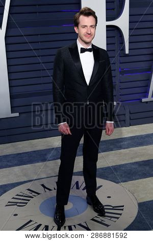 BEVERLY HILLS - FEB 24: Joseph Mazzello at the 2019 Vanity Fair Oscar Party at The Wallis Annenberg Center for the Performing Arts on February 24, 2019 in Beverly Hills, CA